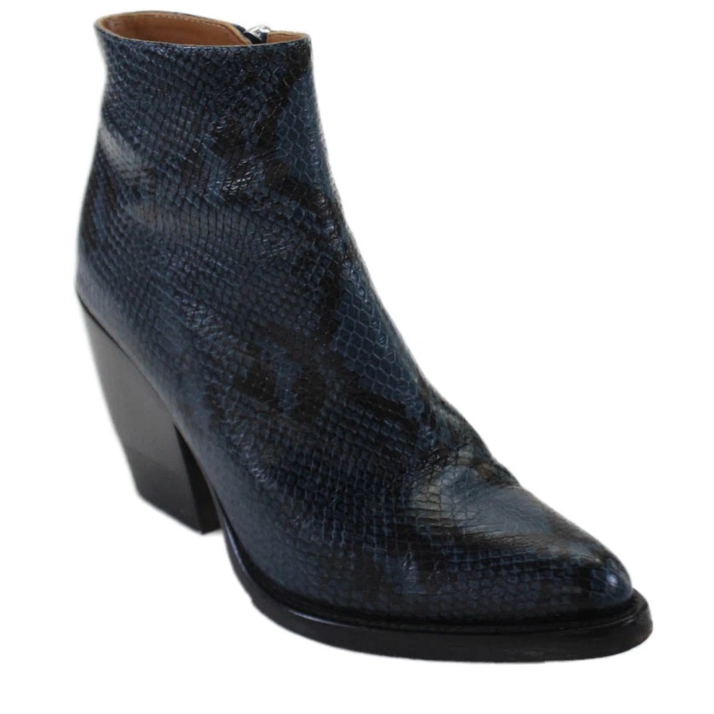 Chloe Womens Leather Snakeskin Print Ankle Boots Blue Black Size 37.5 7.5